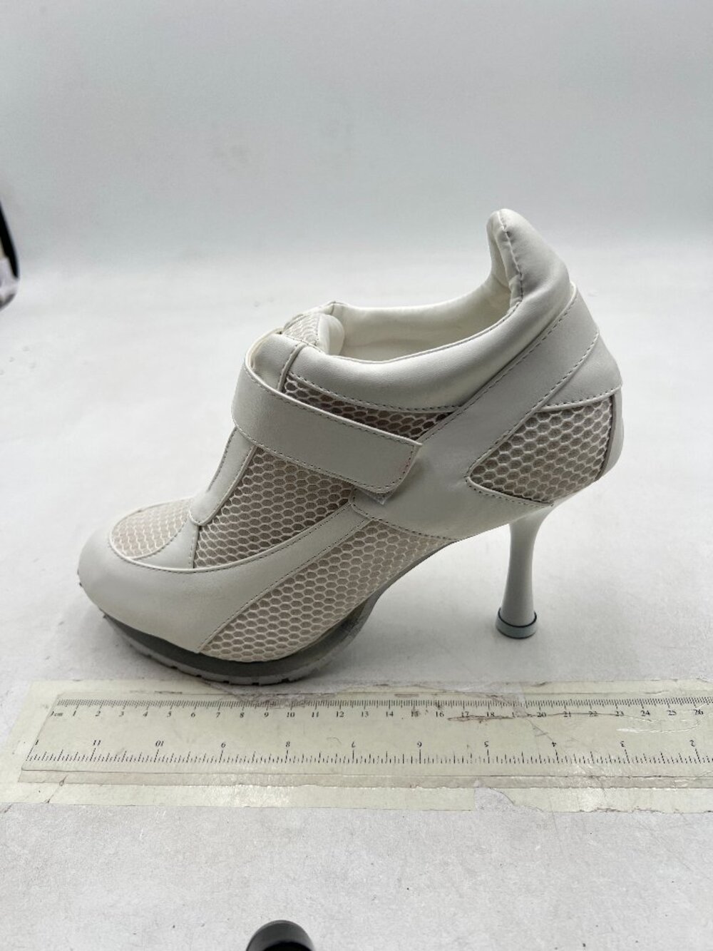 White Women's Beathable Sneaker Slip On Stiletto High Heels Round Toe Mesh Pump
